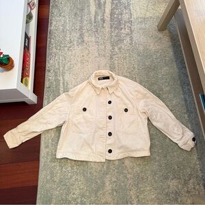 Zara Cream Corduroy Jacket with Black Buttons